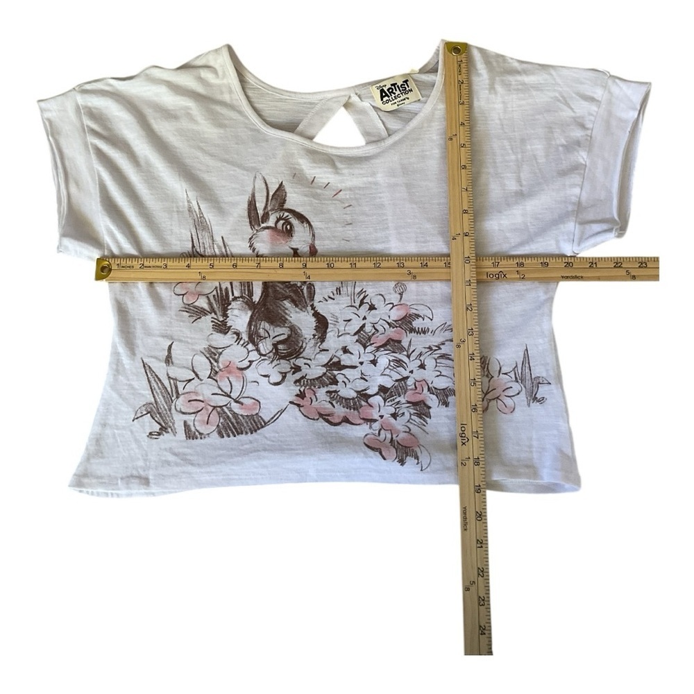 Disney Artist Collection Thumper Crop Top Size XS Bunny Floral Graphic Back Slit - Picture 5 of 5